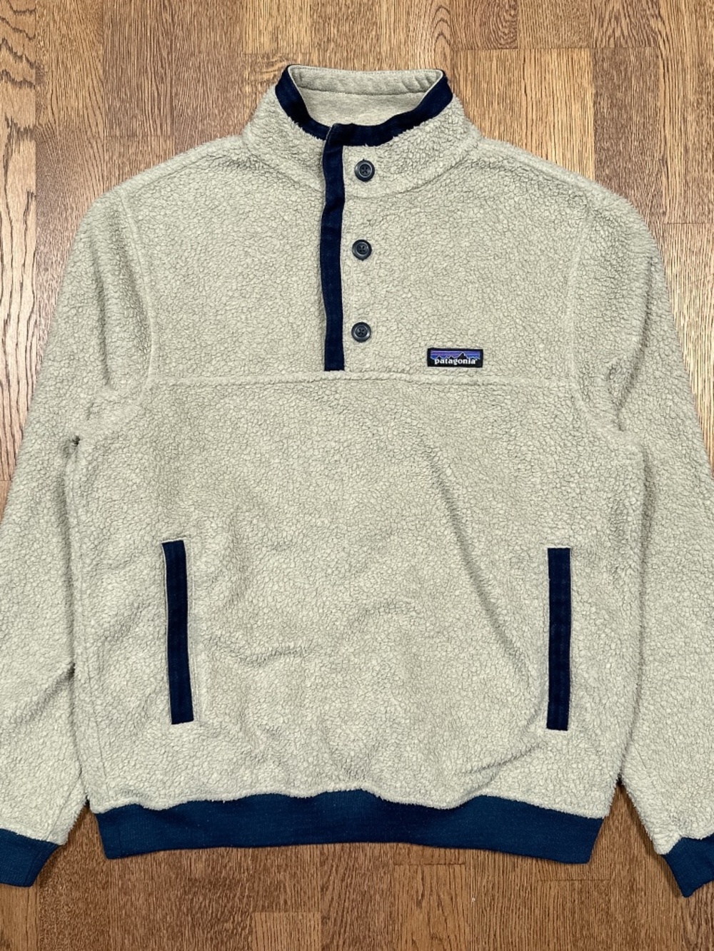 Patagonia Shearling Button Pullover Sherpa Fleece Tan Sweater Mens Small